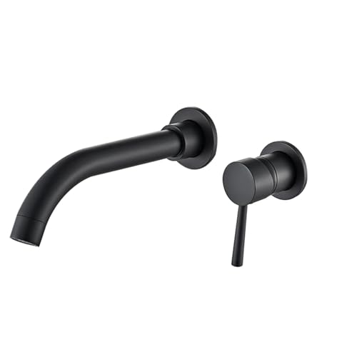 Wandarmatur 360°-Drehung Messing Mattschwarz mit Einzelgriff Heißes Kaltes Wasser Weißgold Wasserhahn für Badewanne, Badezimmer(Black 26 cm) von ZythrXLate