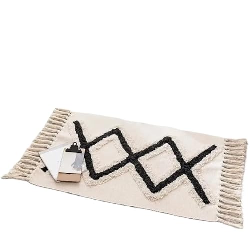 ZythrXLate Baumwolle Leinen Teppich Quaste Teppich gewebt Wandteppich dekorative Decke Home Decor für Eingangsbereich, Innenbereich(White) von ZythrXLate