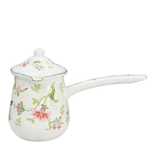 ZythrXLate Emaille-Suppentopf, 700 ml, Mini-Kaffeekanne, Heißmilch-Kaffeekanne, Buttermilchtopf, Milchschmelz-Kochtopf for den Herd für Küche, Esszimmer(Beige Flowers) von ZythrXLate