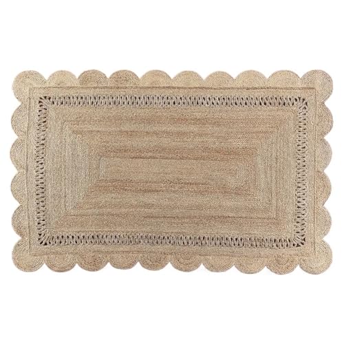 ZythrXLate Gewellte Rand Teppiche Jute Geflochtene Stil Rechteck Teppich Moderne Bereich Teppiche für Eingangsbereich, Innenbereich(60x60cm) von ZythrXLate