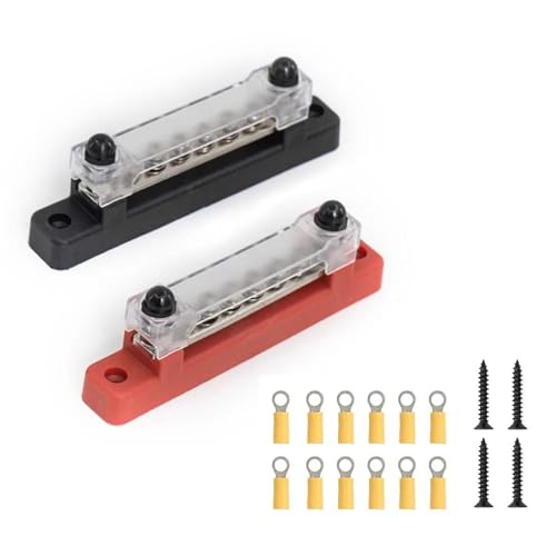 ZythrXLate M6 Auto-Klemmenblock, Negative Sammelschiene, 12 V, 150 A, Klemmenblock, 1/4 Zoll, Stromverteilungsblock, M8-Klemmenbus for Automobilboote für Industrie, Wohnhäuser(8P Black and Red) von ZythrXLate