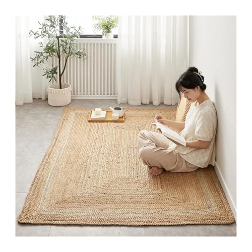 ZythrXLate Teppich for Wohnzimmer, Jute, handgewebt, verschleißfest, Eingangsmatte, doppelseitig, Schlafzimmerteppiche für Eingangsbereich, Innenbereich(Brown,150x240cm) von ZythrXLate
