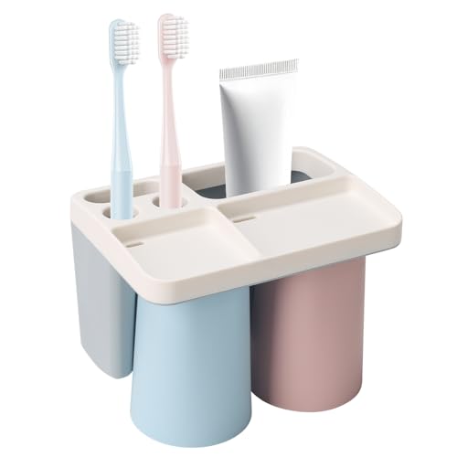Zythrem 2 Stück Zahnputzbecherhalter Ohne Bohren Elektrische Zahnbürstenkopf Halter Toothbrush Holder Mit Magnetischem Becher Kinder Zahnputzbecher Wand Zahnputzbecher Kunststoff für Familien von Zythrem