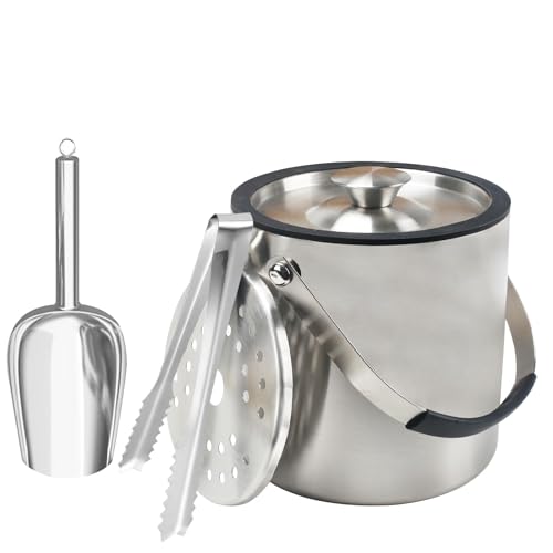 Zythrem 2L Eiseimer Eiswürfelbehälter, Eisbehälter Edelstahl, Doppelwandiger Isolierter Eiskübel, Ice Bucket mit Deckel, Zange, Sieb, Schaufel, für Partys, Bier, Cocktailbar Zythrem 2L Eiseimer Eiswürfelbehälter, Eisbehälter Edelstahl, Doppelwandiger Isolierter Eiskübel, Ice Bucket mit Deckel, Zange, Sieb, Schaufel, für Partys, Bier, Cocktailbar von Zythrem