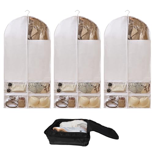 Zythrem 3 Stück Kleidersäcke Anzug Lange+1 Stück Aufbewahrungstasche Schuhe Kleidersäcke Mottensicher Transparent Mattiert kleidersäcke Reißverschluss Für Kleider Jacken Hemden (3PCS-60 * 120cm) von Zythrem