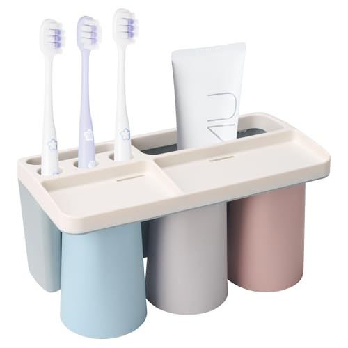 Zythrem 3 Stück Zahnputzbecherhalter Ohne Bohren Elektrische Zahnbürstenkopf Halter Toothbrush Holder Mit Magnetischem Becher Kinder Zahnputzbecher Wand Zahnputzbecher Kunststoff für Familien von Zythrem