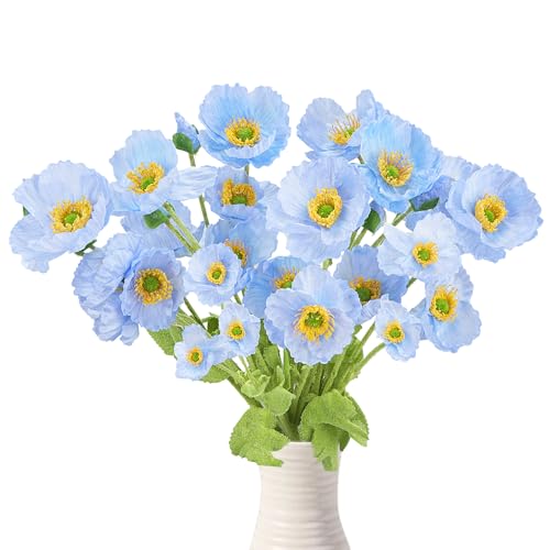 Zythrem 6pcs Künstliche Mohnblumen Blumensträuss Künstlich Fake Blumen Deko Blumen Blau Künstlich Kunst Blumen Kunstblumenstrauss für DIY Blumensträuss Blumenarrangements Kernstück Hochzeit von Zythrem