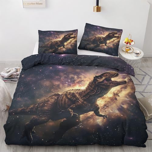 ZyxMehtic 3D Dinosaurier Bettwäsche 135x200 4teilig, T-Rex Bettwäsche Set 135x200, Weich Mikrofaser Wende Bettbezüge 135x200 2er und Kissenbezug 80x80cm 2er mit Reißverschluss von ZyxMehtic