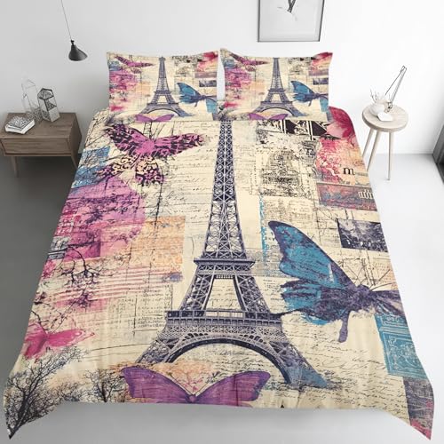ZyxMehtic Eiffelturm Bettwäsche 200x220 Winter Eiffel Paris Bettwäsche Set 3teilig, Weich & Bügelfrei Retro Bettbezug Mikrofaser Wende Bettwäsche mit 2 Kissenbezüg 80x80 cm und Reißverschluss ZyxMehtic Eiffelturm Bettwäsche 200x220 Winter Eiffel Paris Bettwäsche Set 3teilig, Weich & Bügelfrei Retro Bettbezug Mikrofaser Wende Bettwäsche mit 2 Kissenbezüg 80x80 cm und Reißverschluss von ZyxMehtic