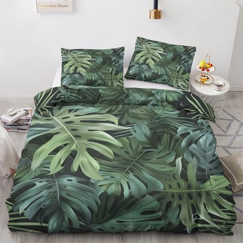 ZyxMehtic Palmen Blätter Bettwäsche 135x200 4teilig, Grün Dschungel Bettwäsche Set 135x200, Weich Mikrofaser Wende Bettbezüge 135x200 2er und Kissenbezug 80x80cm 2er mit Reißverschluss von ZyxMehtic