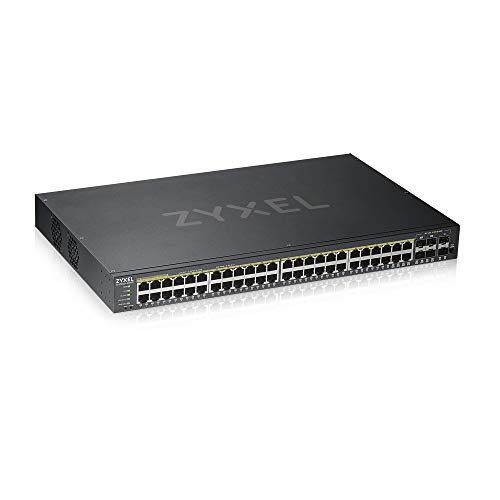 Zyxel Nebula Gigabit Ethernet Smart-Managed PoE+ Switch mit 48 Ports, einem Budget von 375 Watt, vier Gigabit-Combo-Ports sowie zwei SFP-Ports und Hybrid Cloud-Modus, Lifetime Garantie [GS1920-48HPv2] von ZYXEL