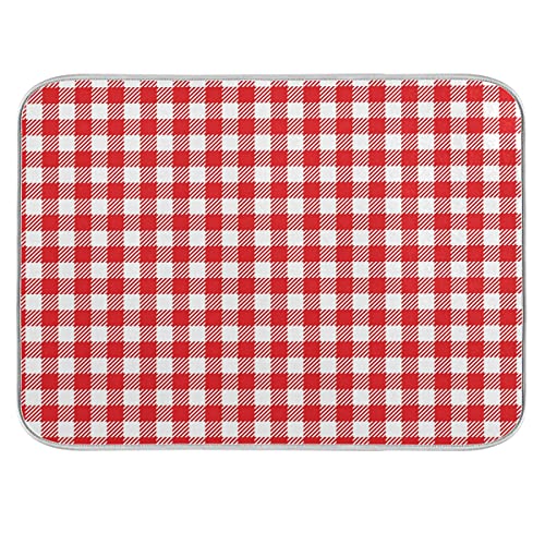 ZzWwR Abtropfmatte aus Mikrofaser, schlichtes rot-weißes Karomuster, 40,6 x 45,7 cm, saugfähig, Küchenarbeitsplatte, Tischschutz, Mehrzweck-Abtropfgestell, Abtropffläche von ZzWwR