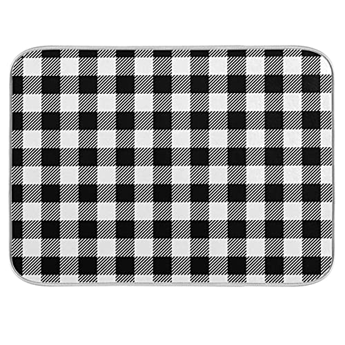ZzWwR Abtropfmatte aus Mikrofaser, schlichtes schwarz-weißes Karomuster, 40,6 x 45,7 cm, saugfähig, Küchenarbeitsplatte, Tischschutz, Mehrzweck-Abtropfgestell, Abtropffläche von ZzWwR