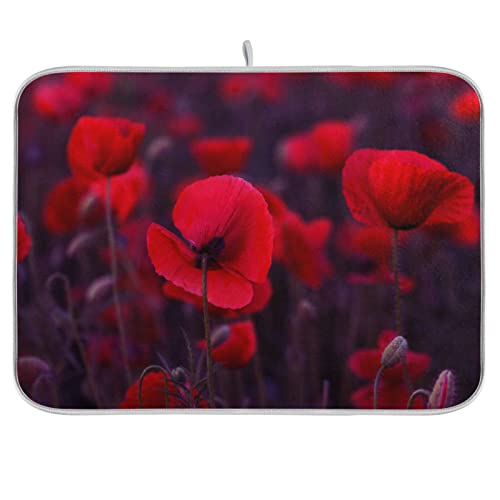ZzWwR Magic Red Poppy Abtropfmatte, saugfähig, Mikrofaser, Küchen-Arbeitsplatte, Tischschutz, Mehrzweck-Abtropfgestell, 40,6 x 45,7 cm von ZzWwR