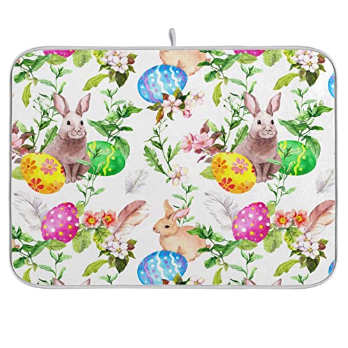ZzWwR Saugfähige Abtropfmatte mit Osterhasen-Eiern, Blumenmuster, 40,6 x 45,7 cm, Mikrofaser, Küchenarbeitsplatte, Tischschutz, Mehrzweck-Thekenregal, Spülbecken-Abtropfmatte von ZzWwR