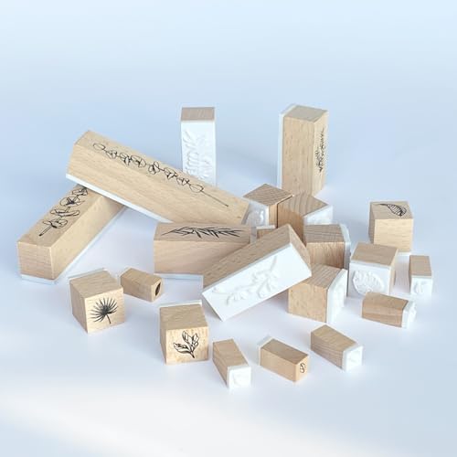 Zzcy 22 Stück Holzstempel Blumen Vintage Pflanzen Mustern Stempel Natur Stempel Set Holzstempel Basteln für Basteln, Ton, Geschenkanhänger, DIY Fotoalben von Zzcy