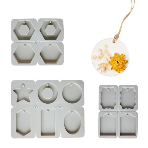Zzcy 3 Stück Seifenformen Silikon Set, Silikonform Für Seife, Wachs & DIY Basteln, Mehrere Cavities mit Loch 10 Motive zum Aufhängen(Leicht zu Entformen Grau) von Zzcy