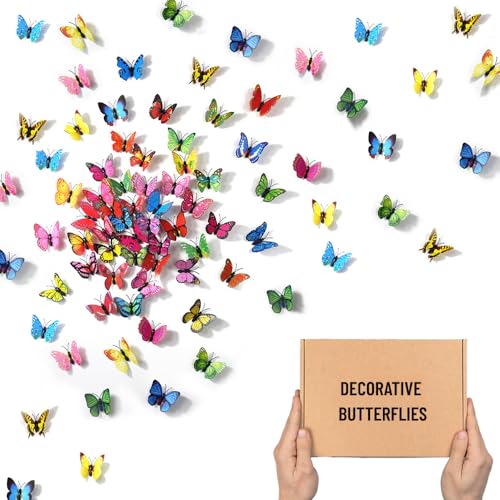 Zzcy 80 Pcs Schmetterling Deko 3D Wandtattoo Schmetterlinge Bunte Garten Schmetterling zur Zweige Außenbereich für Tischdekoration(20 Clip 20 Magnet 20 Selbstklebend 20 Sicherheitsnadeln) von Zzcy