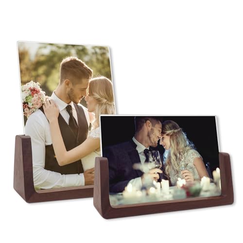 Zzcy Bilderrahmen 10x15 cm,2er-Set Natur Holz Fotorahmen,Modern Braunen Portraitrahmen aus Acryl Glas für Tischplatte(Horizontal+Vertikal) von Zzcy