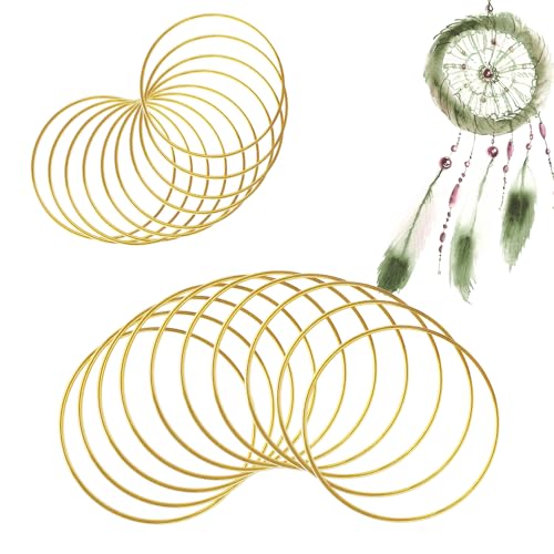 Zzcy Metallringe Zum Basteln 20 Stück Gold Metallring Traumfänger Ringe Metall 10cm 15cm Rund Metall Ringe Deko Metal Hoops für Traumfänger Ring,Wickeltechnik, Floristik,Hochzeitskranz von Zzcy