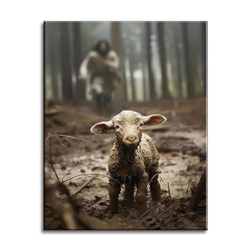 Zzcy Wandbilder Wohnzimmer Verlorenen Lamm Bilder Schlafzimmer Tiere Wanddeko Bilderwand Geschenk Leinwandbild Wohnungs Deko Canvas Wall Art,Verpackt Gerahmt Fertig zum Aufhängen 40x50cm von Zzcy