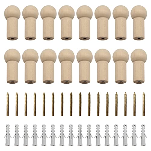 Keboyoe Yingcen 16Pcs Hölzern Kleiderhaken Kleiderhaken Holz Natur Holz Haken Einzeln mit Schraube 2,5x5,2cm für Wandmantel, Hut, Handtuch, Kleiderbügel, Maximale Belastung 7 kg von Keboyoe