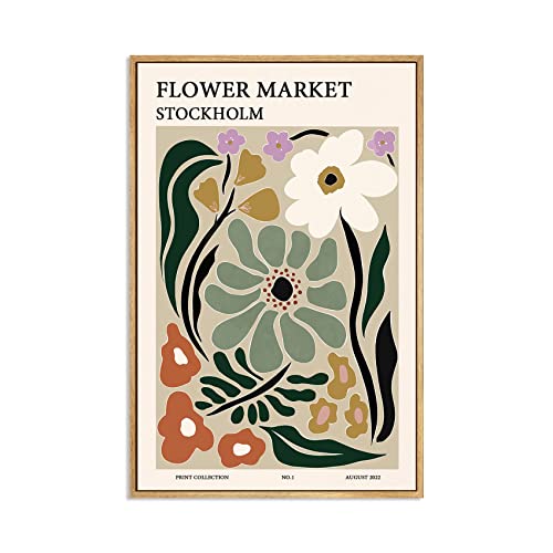 Zzuyi Blumenmarkt-Druck, botanischer Dekor, Blumendruck, Vintage-Blumendruck, Wandkunst für Wohnzimmer, Schlafzimmer, Büro, Heimdekoration, 40,6 x 61 cm, natürlicher Rahmen von Zzuyi