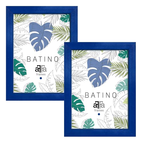 aFFa frames, Batino, 2er Set Bilderrahmen aus Holz, hell, rechteckig, mit Acrylglasfront, HDF-Hintergrund, Marineblau, 15x21 cm von aFFa frames