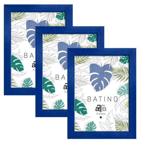 aFFa frames, Batino, 3er Set Bilderrahmen Holz, photo frame, holzrahmen mit Acrylglasfront, HDF-Hintergrund, bilderrahmen Marineblau, 15x21 cm von aFFa frames