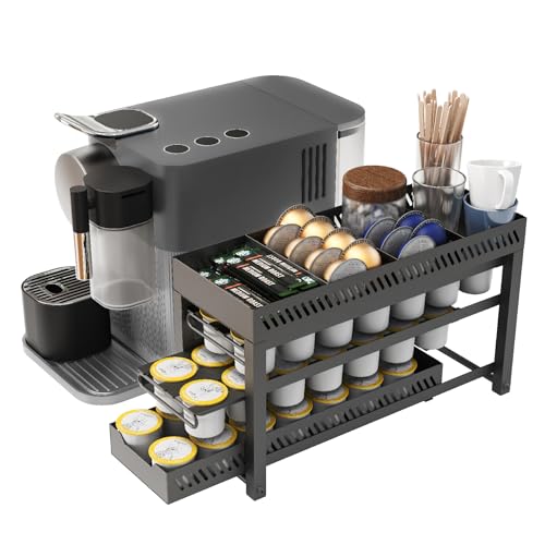 Kaffeekapselhalter für K-Tassen mit 3-stöckiger Schublade und 4 Körben für Kaffee-Zubehör auf der Oberseite, platzsparender Organizer für Zuhause, Büro, Café, Theke und Küche, Schwarz Kaffeekapselhalter für K-Tassen mit 3-stöckiger Schublade und 4 Körben für Kaffee-Zubehör auf der Oberseite, platzsparender Organizer für Zuhause, Büro, Café, Theke und Küche, Schwarz von aSparkLiving