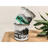 Emaille Tasse Watzmann - Berchtesgaden Bayern Berge Summit Gipfel Campingtasse Emaille Tasse Watzmann - Berchtesgaden Bayern Berge Summit Gipfel Campingtasse von aTONIart