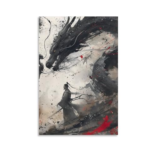 aaaaab Badezimmerbilder mit japanischem Drachen und Samurai-Motiv, für die Wände Ihres Zuhauses, große Leinwandkunst für das Wohnzimmer, 60 x 90 cm von aaaaab
