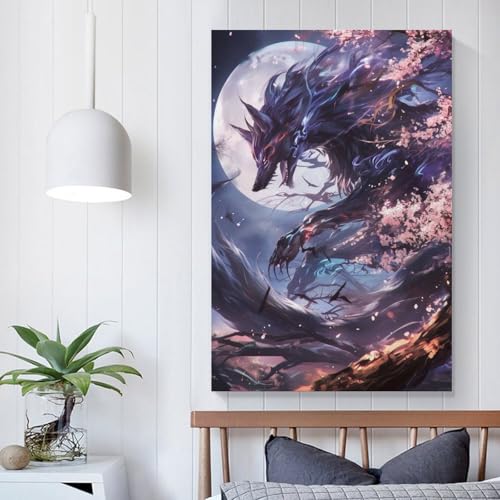 aaaaab Wandkunst für Wohnzimmer mit bösem Kitsune-Fuchs, für Wohnzimmer und Schlafzimmer, großes Wandbild, 60 x 90 cm von aaaaab