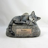 Keramik Gravierte Bemalte Katze Urne Mit Kunststoff Namensschild-Handgemachte Haustier von aarceramics