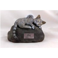 Keramik Gravierte Bemalte Katze Urne Mit Kunststoff Namensschild-Handgemachte Haustier von aarceramics