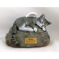 Keramik Gravierte Bemalte Katze Urne Mit Kunststoff Namensschild-Handgemachte Haustier von aarceramics