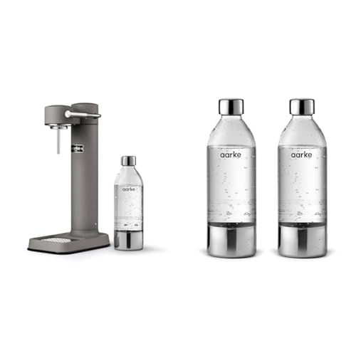Aarke Carbonator 3, Premium Wassersprudler aus Edelstahl mit Aarke Flasche, Mattgrau Finish & 2er-Pack PET-Flaschen für Wassersprudler Carbonator 3 von aarke