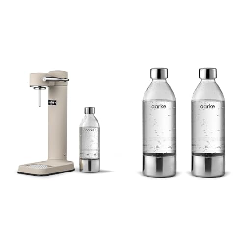 Aarke Carbonator 3, Premium Wassersprudler aus Edelstahl mit Aarke Flasche, Sand Finish & 2er-Pack PET-Flaschen für Wassersprudler Carbonator 3, BPA-frei mit Details in Edelstahl, 800ml, AASPB1-STEEL von aarke