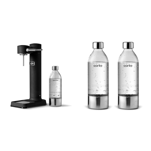 Aarke Carbonator 3, Premium Wassersprudler aus Edelstahl mit Aarke Flasche & 2er-Pack PET-Flaschen für Wassersprudler Carbonator 3, BPA-frei mit Details in Edelstahl, 800ml, AASPB1-STEEL von aarke