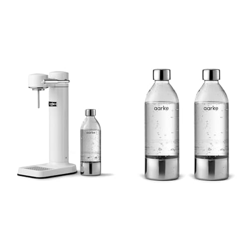 Aarke Carbonator 3, Wassersprudler aus Edelstahl mit Aarke Flasche, Weiß Finish & 2er-Pack PET-Flaschen für Wassersprudler Carbonator 3, BPA-frei mit Details in Edelstahl, 800ml, AASPB1-STEEL von aarke
