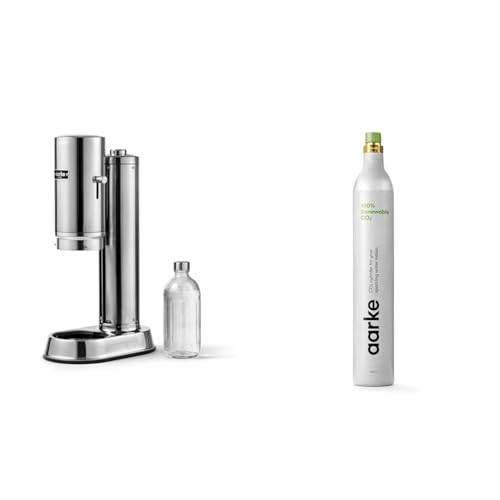Aarke Carbonator Pro, Wassersprudler mit Glasflasche, Edelstahl Finish + Aarke 60L CO2-Zylinder, 100% erneuerbares CO2 von aarke