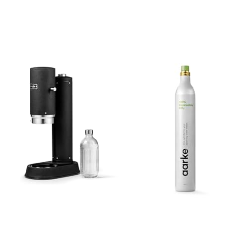Aarke Carbonator Pro, Wassersprudler mit Glasflasche, Mattschwarz Finish + Aarke 60L CO2-Zylinder, 100% erneuerbares CO2 von aarke