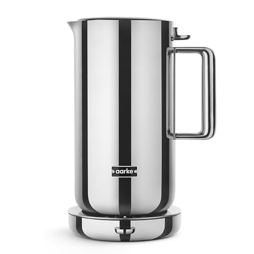 Aarke Wasserkocher aus Edelstahl mit mehreren Temperatureinstellungen, 360° drehbarem Sockel, leisem Kochvorgang und tropffreiem Ausgießer, Fassungsvermögen von 1,2 Litern (Steel) von aarke