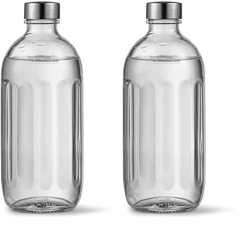 aarke Glasflasche [nur kompatibel mit Carbonator PRO] für Wassersprudler Carbonator Pro, Spülmaschinenfeste, mit Details in Edelstahl (Packung mit 2) von aarke