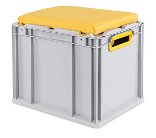 aidB Eurobox NextGen Seat Box, gelb, (400x300x365 mm), Griffe offen, Sitzbox mit Stauraum und abnehmbarem Kissen, 1St. von aidB