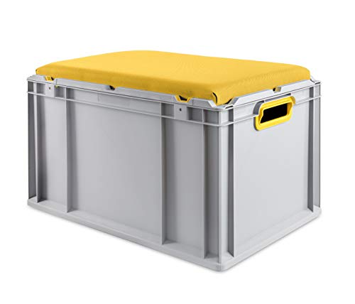 aidB Eurobox NextGen Seat Box, gelb, (600x400x365 mm), Griffe offen, Sitzbox mit Stauraum und abnehmbarem Kissen, 1St. von aidB