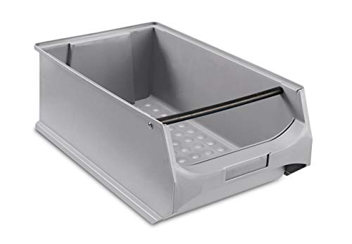 aidB Sichtlagerbox, stabile Stapelbox aus Kunststoff, Lagerbox, ideal für Kleinteile (5.1-500x300x200 (mit Griffstange), Grau) von aidB