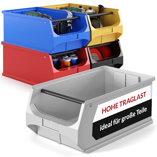 aidB Sichtlagerbox 500x300x200mm – Sortierboxen für Kleinteile – Lagerboxen für Werkstatt & Gewerbe – Kleinteilmagazin mit Griffstange – Sortimentskasten für Schütten & Regalsysteme - Gr. 5.1 - Grau von aidB