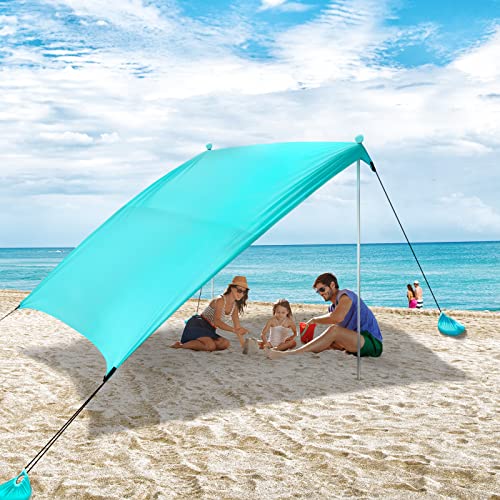 abask Strandmuschel, Strandzelt UV Schutz Sonnenzelt Sonnensegel Strand Zelt 2.1x2.1m Komfort Outdoor-Schatten für Campingausflüge, Angeln, Hinterhofspaß oder Picknicks (Türkis) von abask