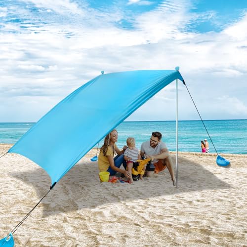 abask Strandzelt UV Schutz, Sonnenzelt Sonnensegel Strand Zelt 2.1x2.1m Komfort Outdoor-Schatten für Campingausflüge, Angeln, Hinterhofspaß oder Picknicks (azurblau) von abask